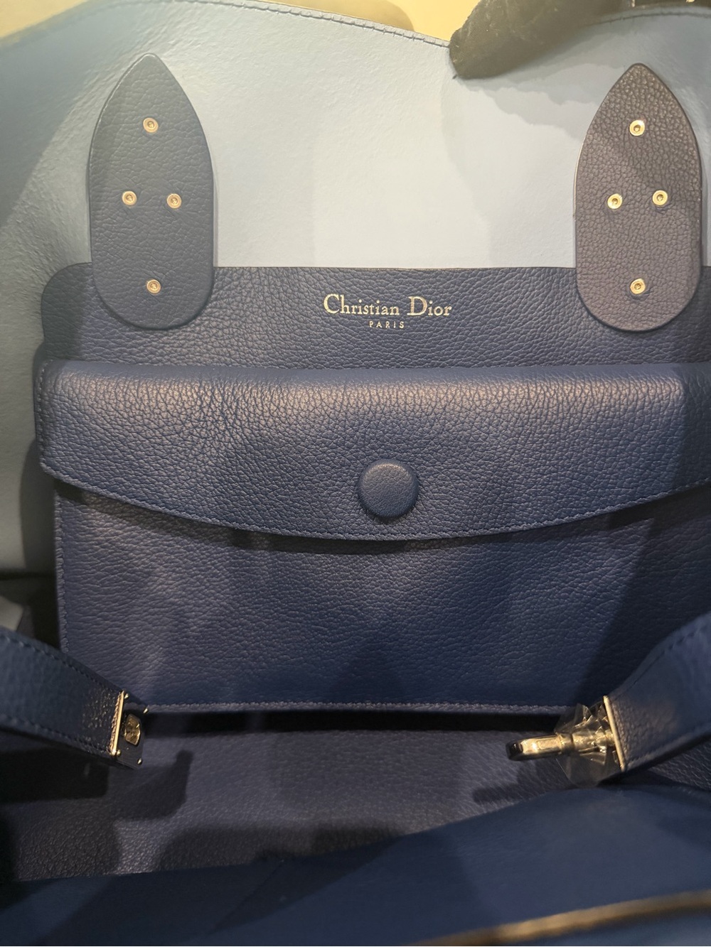 Christian Dior Open Bar Tote Bag Leather Blue - Picture 10 of 13